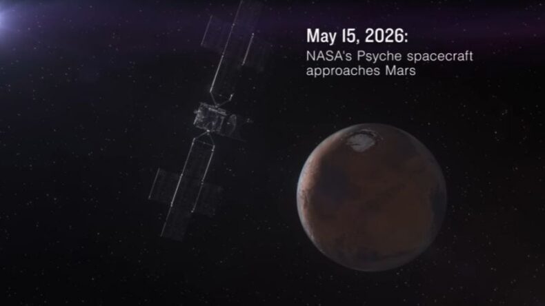 Космический аппарат NASA Psyche заснял таймлапс видео пролетая мимо Марса